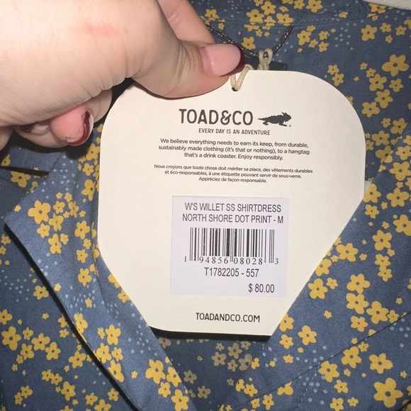 NWT Toad&Co Blue grey and Yellow Floral button front tie waist Mini Dress M - Picture 5 of 10